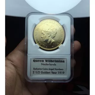 Koin Kuno Gulden Wilhelmina 1919 Warna Gold Langka