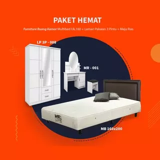 Paket Hemat Furniture Ruang Kamar Multibed Uk. 160x200 + Lemari Pakaian 3 Pintu + Meja Rias