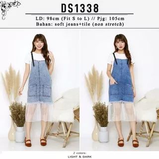DS1338 Tile Denim Overall Dress