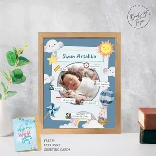 Biodata Bayi custom foto lengkap dengan frame, giftbox + GRATIS Kartu Ucapan Baby Born Buah Tangan