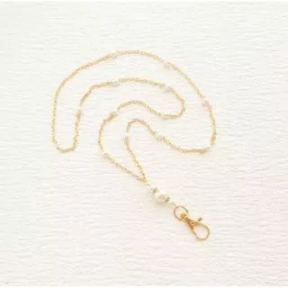 Gold Pearl Necklace Lanyard Gold Chain Lanyard White Pearl Key Chain Lanyard