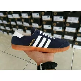 Sepatu Adidas Hamburg Gum Grade Original Kets Casual Sport Sneakers Pria Navy White Kado Cowok