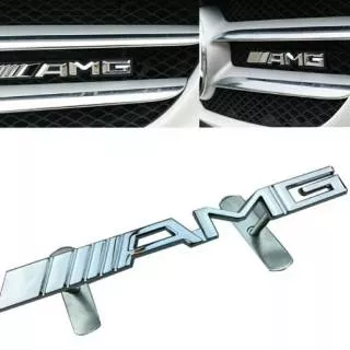 AMG logo emblem untuk grill Mercedes Benz universal chrome bahan metal.