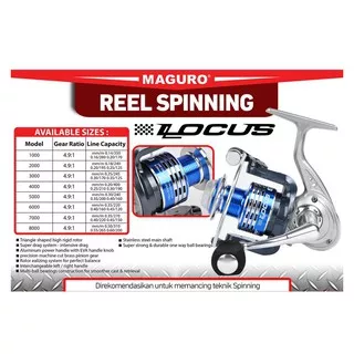 REEL MAGURO LOCUS 1000/2000/3000/4000/5000/6000/7000/8000 REL PUTARAN JORAN PANCING GULUNGAN SENAR