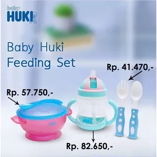 Set Mangkok Sendok Bayi BABY HUKI BOWIE with Spoon Fork non Split and Non Slip mangkuk all