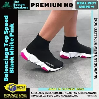 Sepatu Sneakers Balenciaga Top Speed Black White Pink Wanita Original