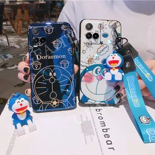 In Stock Casing hp VIVOY21 2021 Baru Phone Case with Hand Strap + Neck Strap Cute Doraemon Doll Bracket Cartoon TPU Softcase Camera Protection Back Cover Kasing Ponsel VIVO Y21