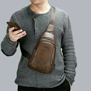 ORIGINAL JEEP Waist Bag Tas Selempang Pinggang Pria Bahan Kulit Kualitas Terbaik