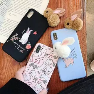 Cute Pink Black Bunny (Rabbit) Doll Soft Case iPhone 6/6+/6s/6s+/7/7+/8/8+/X/Xs/Xs Max