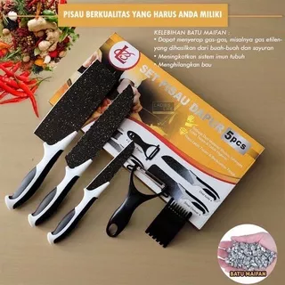 Pisau set 5 in 1hitam  Loyal bosque multi fungsi batu maifan anti karat/pisau dapur set