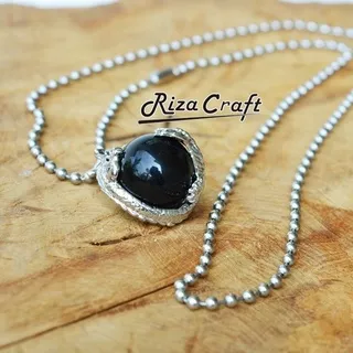 Kalung Pria Wanita Batu Akik Black Onyx Hitam Asli Liontin Naga Unik