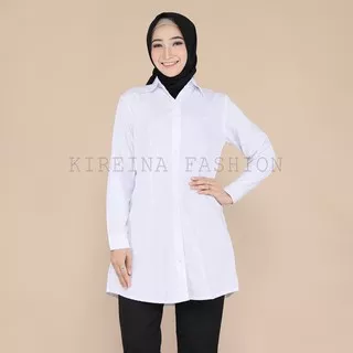 Kemeja Tunik Putih Wanita Kemeja Tunik Katun Kemeja Wanita Casual Polos Lengan Panjang Kemeja Tunik Polos Premium