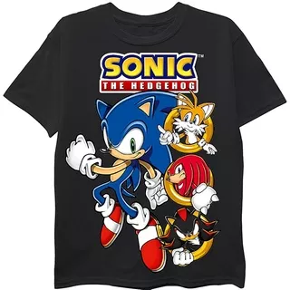BAJU ANAK SEGA Boys Sonic The Hedgehog Shirt - Featuring Sonic, Tails, and Knuckles - The Hedgehog Trio - Official T-Shirt