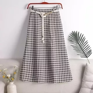 ACE SKIRT Bahan Katun Kotak Rok Wanita Panjang Casual Modern Bawahan Muslim Simple