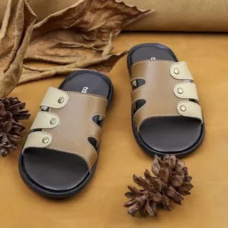 Sandal Anak Laki laki Slide ukuran 31-37 Sandal Selop anak kulit coklat crem kombinasi Ori CJR