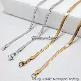 Kalung Titanium Pria Wanita Anti Karat Model Gepeng Silver Gold Hitam/Kalung Titanium Murah Berkualitas