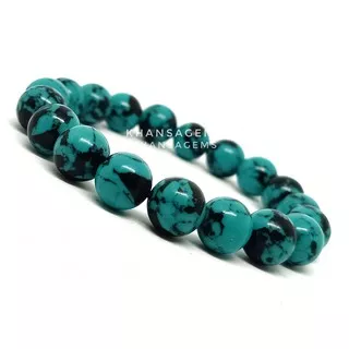 Gelang Batu Pirus Xinjiang Dim 10 MM Model Tali Elastis Aksesories Bracelet Gelang Batu