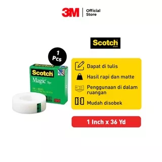 3M Scotch Magic Tape Isolasi Transparan 810 1 Inch x 36 Yd / Ukuran Medium / Menempel Kuat / Serbagun