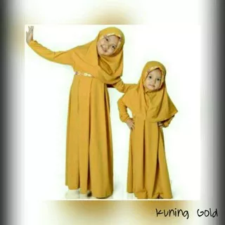Baju Murah Gamis Anak Perempuan Baju Muslim  Murah Rempel Bunga Melati Warna Kuning Gold