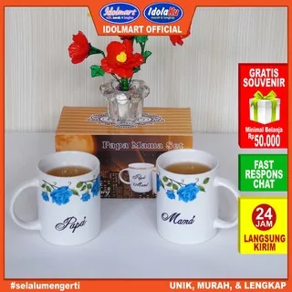 IDOLAKU cangkir 1 set 2 pcs gelas kado pernikahan ulang tahun motif papa mama / gratis buble wrap IDOLAKU TEGAL