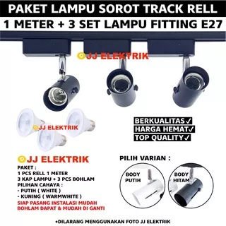 Paket Lampu Sorot 1 Set isi 3 Plus Rel 1 Meter LED Track Light Spotlight Rel Fitting E27
