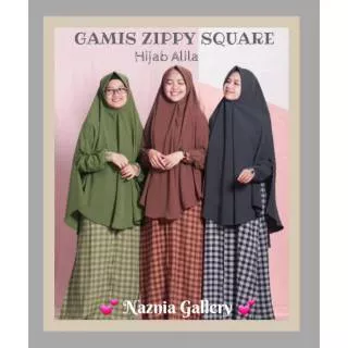 New Gamis Zippy Square HIJAB ALILA | Daily Gamis dan Khimar Instan Syari | Gamis Syari Motif Kotak