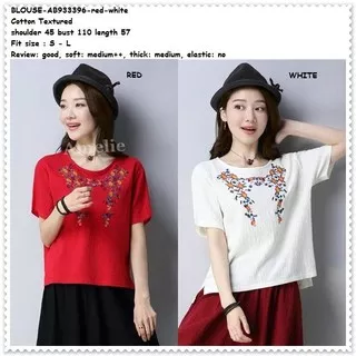 Baju Atasan Bordir  Blouse Wanita Korea Import AB933396 Merah Putih Red White