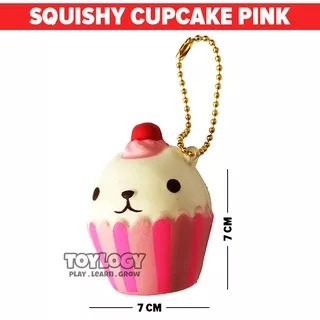 Squishy Gantungan Kunci Cupcake Pink ( Cup Cake Slow Rising Squishy Fun Toys Key Chain ) 2.5 inch