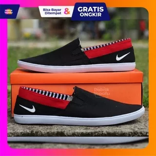 Sepatu Pria Casual Slip on Nike Keren, Hitam Polet Merah 39-43