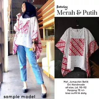 Blouse Batik Jumputan Merah Putih | Blouse Batik Batwing Premium