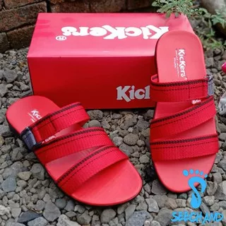 (Bisa COD) Sandal Pria Kasual Merah / Sandal Pria Casual Slop Slide