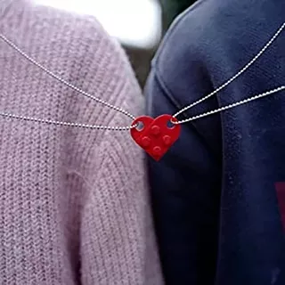 2PCS Beads Chain Necklace Building Brick Love Heart Pendant Necklace for Women Men Couple 2021 Valentine`s Gift Trendy Necklaces