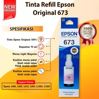 Tinta Epson Original 673 t6736 Light Magenta 70ml, Tinta Refill Printer Epson L800 L805 L810 L850
