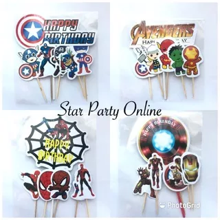 Cake Topper Captain America/ Avenger/ Spiderman/ Ironman/ Topper Kue Ulang Tahun Superhero Spider man iron man/ Hiasan Kue Ultah Anak