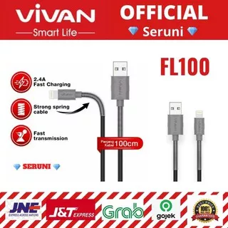 (SERUNI) hitam kabel Vivan FL100 / FL100S 2.4A 1M Spring Lighting for iphone5