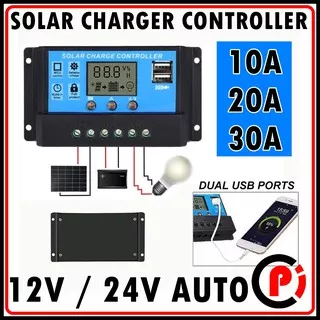 Solar Panel Charger Controller Untuk Panel Surya Solar Cell 30A 20A 10A 12V 24V With Dual USB Port