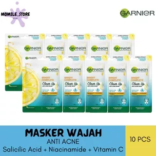 Garnier Bright Complete Clear Up Anti-Acne Mask 28 gr (10 pcs) - Masker Wajah