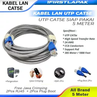 Kabel LAN UTP 5M CAT 5e RJ45 Kabel LAN UTP CAT5e 5 Meter Siap Pakai 5Meter Kabel UTP FTP STP