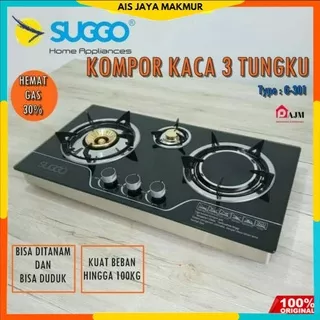 Kompor kaca tanam gas 3 tungku/kompor suggo G301