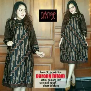 Baju Batik Dress Tunik Santika Parang Black Katun Primis