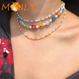 MOILY Fashion Accessories Pearl Bead Necklace Gift Bohemian Style Choker Flower Party Colorful Women Girls Jewelry Lovely Seed Beaded