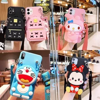 OPPO F5 F7 F9 F9 PRO F15 F17 PRO NEO 7 NEO 9 A33 A33W A37 A37F SOFTCASE SILIKON BONEKA KARAKTER 4D DOMPET COIN + TALI GANTUNGAN HP BISA SELEMPANG TAS KOIN WALLET STRAP