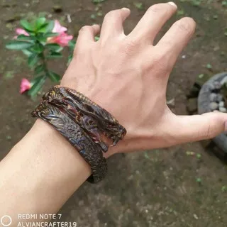 GELANG AKAR BAHAR MERAH FULL UKIR NAGA 100% Original akar bahar laut asli makasar