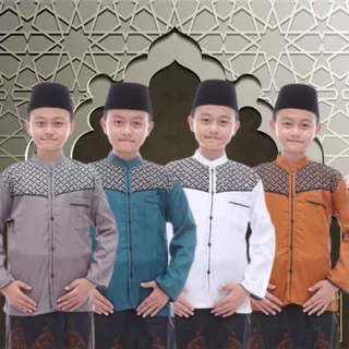 Baju Koko anak laki-laki / Baju Koko kombinasi batik / Kemeja koko anak remaja laki-laki lengan panjang / Baju Koko Hadroh anak laki-laki / fashion Muslim anak / kobata anak