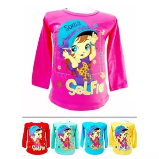 atasan kaos oblong anak perempuan  tangan panjang motif (selfi sonia)1-9th