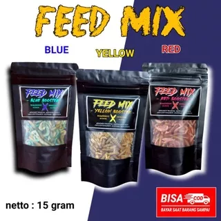 udang X maggot kering feed mix 15 grm Red BLUE YELLOW | makan ikan predator | pakan ikan channa maru red pulchra andro asiatica