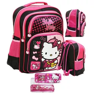 Tas Anak Sekolah Baru - Ransel Anak Perempuan SD Gambar Motif Kucing  + Kotak Pensil Set Alat Tulis