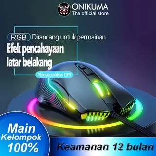 Onikuma CW905 Hitam RGB Wired Gaming Mouse USB Game Mice 7 Tombol Desain Pernapasan Warna LED