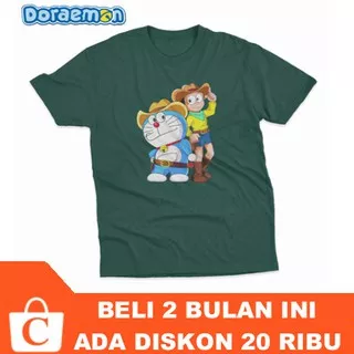 17 WARNA XS S M L XL XXL XXXL - Kaos Pria Cowok Tebal Oblong Distro Sablon Doraemon Nobita 1 HIJAU