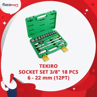  Tekiro Socket Set 18 Pcs 3/8 Inch (6-22 Mm) 12Pt Box Plastik / Tekiro Kunci Sock Set